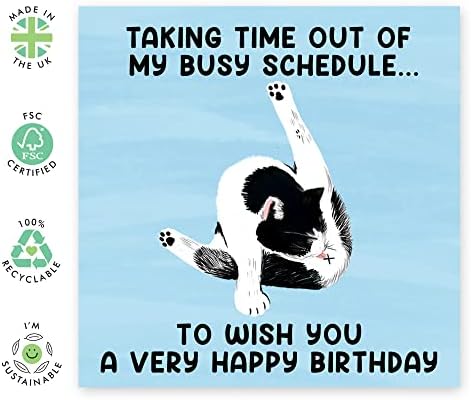 Central 23 - Funny Cat Birthday Card - 'Taking Time Out Of My Busy Schedule' - For Men Women - Mum Dad - Happy Bday - Him Her - Son Nephew Brother