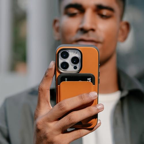 Image of DailyObjects Leatherite Case for iPhone 15 Plus Compatible with MagSafe Wireless Charging | Tan-Grey Hybrid Magnetic Back Cover
