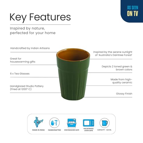 Image of ExclusiveLane 'Forest Canopy' Handcrafted Ceramic Cutting Chai Glasses Set of 6 Tea Glasses Tea Cups Coffee Mug (120 ML, Microwave Safe)