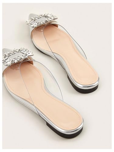 Floerns Women's Rhinestone Transparent Closed Pointed Toe Backless Mules Flat4