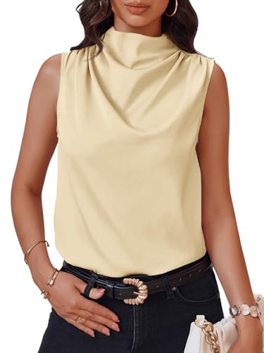 Cicy Bell Womens Mock Neck Satin Tank Tops Business Casual