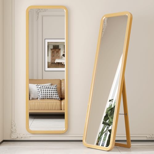 dnbss 63"x18" Wooden Full Length Mirror, Full Body Mirror with Solid Wood Frame, Free Standing, Wall-Mounted or Leaning Against The Wall for Bedroom, Living Room, Natural Wood