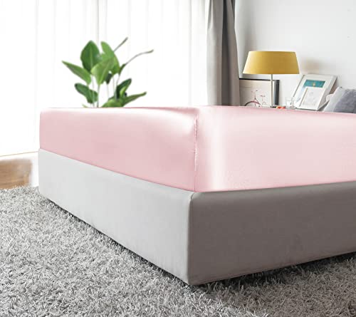 Milvowoc Queen Satin Fitted Sheet, Pale Pink Fitted Sheet Only Soft Bottom Fitted Sheet, Fitted Bed Sheets - 1 Piece #TOP4