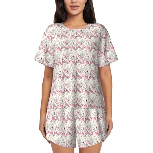 GUOLGP The Paris Tower And A Bicycle - Conjunto de pijama de manga corta para mujer, ropa de dormir ligera, para verano, primavera y otoño, Negro, L