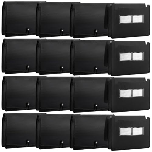 Handepo 16 Pack Expanding File Folder for Document Organizer Plastic File Wallet with Elastic Cord and Button Closure A4 Letter Size 3.5" Expansion for School Office Home (Black) by Handepo - Used condition - US$31.91