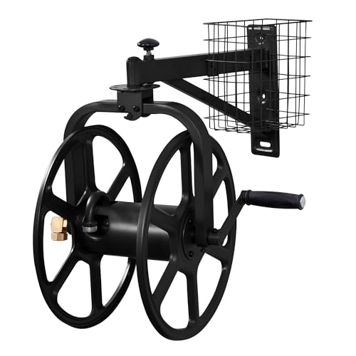 Liberty Garden 712-B Single Arm Navigator Multi-Directional Garden Hose Reel, Holds 125-Feet of, 5/8-Inch, Black