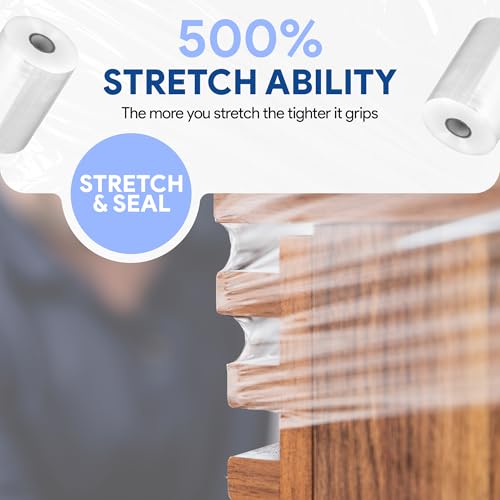 Image of International Plastics Co. 2 Pack of 5 inch Plastic Stretch Film Wrap with Handles 1000 feet Each 500% Stretch Ability