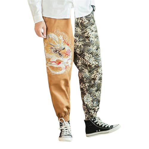 Pantalon brodé dragon homme en coupe ample rétro au style chinois raffiné