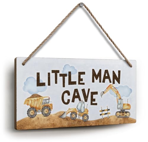 Image of YZEXEZY Construction Boy Room Decor-Little Man Cave Sign 6"x12" Construction Wall Decor Hanging Plaque for Toddler Room,Kids Bedroom,Nursery Boys Playroom