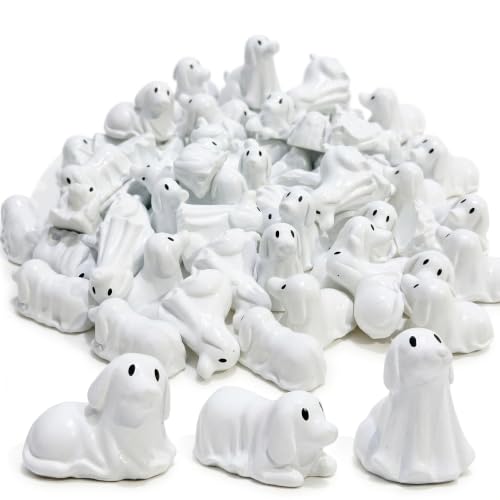 Image of FESTGLOX 50 Pack Mini Ghost Dog Figurines for Cute Spooky Halloween Decor
