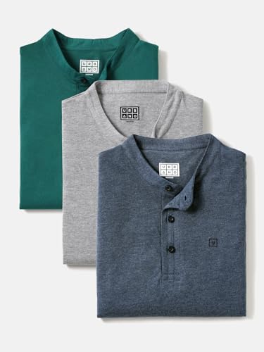 Image of Urbano Fashion Men's Multicolor Solid Mandarin Collar Slim Fit Cotton T-Shirt Pack of 3