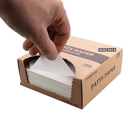 [3000 PACK] Dry Wax Burger Patty Liner Paper 5.5 x 5.5 Inches - Square Patty Papers, Hamburger Patty Papers, Cookies and more!