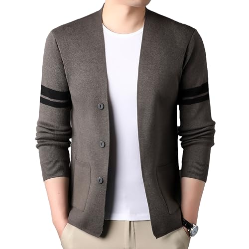 Cardigan en laine col en V homme pull tricoté manches longues