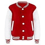 CHICTRY Kinder Mädchen Junge College Jacke Langarm Baseballjacke Unisex Mode Sportjacke Sweatjacke Urban Stehkragen Streetwear Knopfverschluss Vorne Rot&Grau 134-140