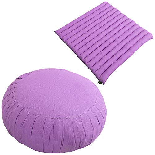 Laeto Zen Sanctuary Yoga & Meditation Zafu Cushion And Zabuton Mat Set | Yoga Cushion, Pilates Equipment With Firm Kapok In Cotton Linen Purple