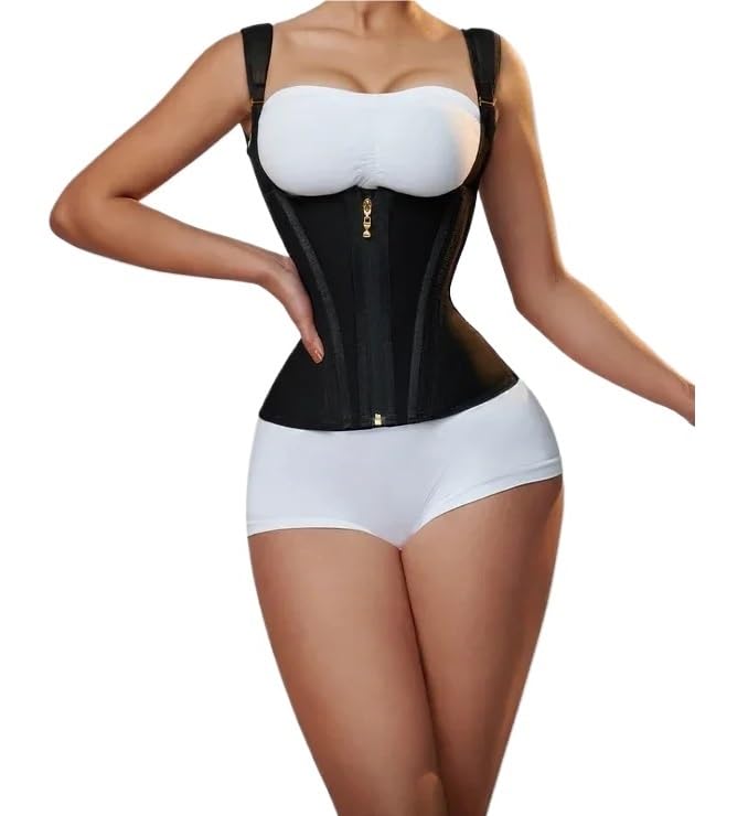 TXLEAPEY Fajas Reductoras Mujer Faja Moldeadora de Cuerpo for Mujer, Chaleco de compresión Doble, corsé de Entrenamiento de Cintura con Cremallera Ajustable y Ganchos.(Black,S)