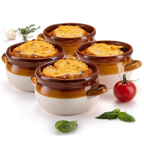 Comparison: Best Slow Cooker French Onion Soup 7 KooK French Onion Soup Bowl, French Onion Soup, Crock, Oven Safe Bowl, Ceramic, Handles, Stoneware, Dishwasher, Microwave, Oven & Broil Safe 16oz Standard Capacity & 18oz Full Capacity Set of 4