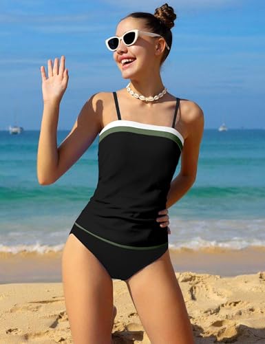 Image of NAPU Girls Swimsuit Color Block Tankini Swimsuit Quick Dry 2 Piece Bathing Suit for Girls 9-16 Years Teens Swimwear Summer