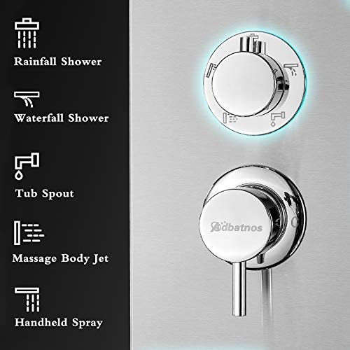 Adbatnos Shower Panel Multifunctional Shower Panel System Shower Tower, Rainfall Waterfall Spout, 2 Massage Jets, Tub Spout And Handheld Shower, 304 Stainless Steel Shower Panel With Body Jets (A01) #TOP1
