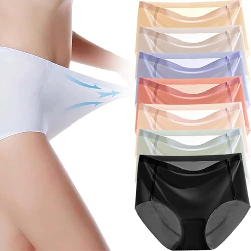 KEYULI 7 piezas de ropa interior de seda de hielo ultrafina que no deja marcas, sin costuras, sedosas, cintura alta, levantamiento de cadera, 7 unidades, 2XL(65-75kg)