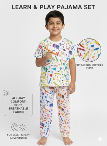 Image of Soft Lycra Reusable Kids T-Shirt & Pant Set with 10 Washable Marker Pens | DIY Coloring Clothes for Boys & Girls | Reusable Creative Pajama Gift Set(4-5 Year)