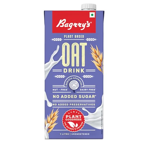 Image of Bagrry's Plant Based Oat Drink 1L | Unsweetened | Rich in Oats | Lactose & Dairy Free | No Added Sugar | Perfect for Everyday Use | Barista Approved | Healthy Dairy Substitute | No Preservatives