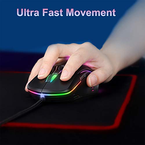 ONIKUMA Gaming Mouse Wired USB Optical Computer Mice with RGB Backlit, 6 Programmable Buttons, 6400 dpi Optical Sensor, Ergonomic Gaming Mice for PC Laptop Windows Mac