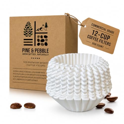 Pine & Pebble&reg; 12-Cup Large Commercial Coffee Filters, 500 Count | Tall-Walled Basket Style...