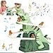 Oforest Dinosaur Climbing Slide Music Toy, Electric Dinosaur Climbing Stairs Toy, Fun Track Slide Roller Coaster with Lights and Music, Children's Gifts (6 Dino)