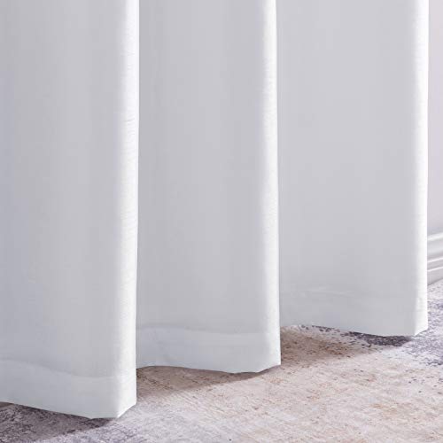 Lazzzy White Faux Silk Curtains For Bedroom Dupioni Light Filtering Window Curtain For Living Room Satin Drapes Privacy Window Treatments Grommet Top 84 Inch Long 2 Panels #TOP5