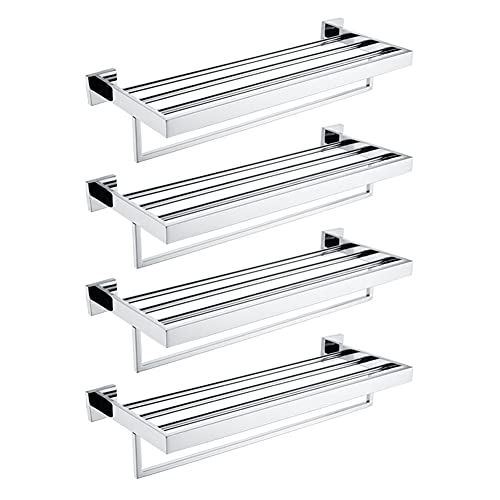 Porte-serviettes de salle de bain étagère murale double barre en inox poli