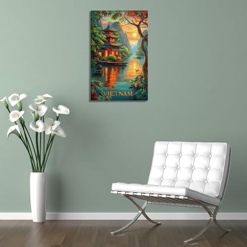 Poster Vietnam Pagode toile 60x90 cm décoration murale de chambre style cadre - 5