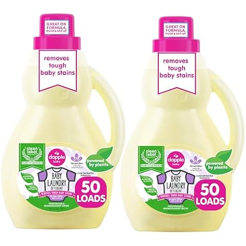 Baby Laundry Detergent by Dapple Baby, Concentrated & Hypoallergenic, Powered by Plants, Stain Removing Natural Ingredients, Lavender, 50 Fl Oz (Pack of 2) Cover