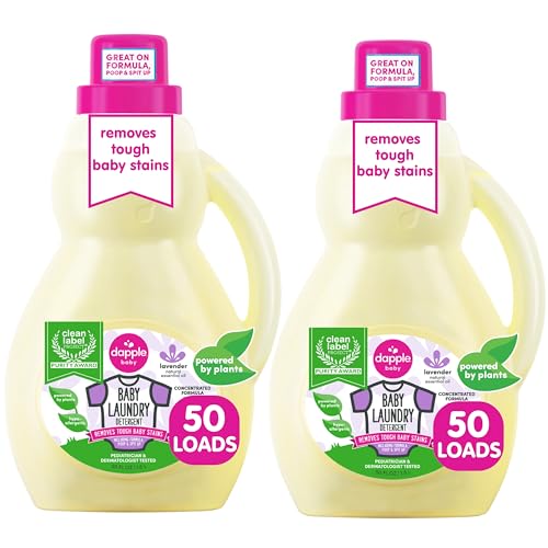 Image of Dapple Baby Laundry Detergent, Powered by Plants, Concentrated, Hypoallergenic, Lavender, Stain Remover, 50 Fl Oz (2 Pack)