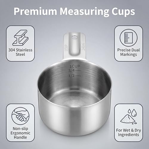 Set de 4 vasos medidores de acero inoxidable 1 taza miniatura 4