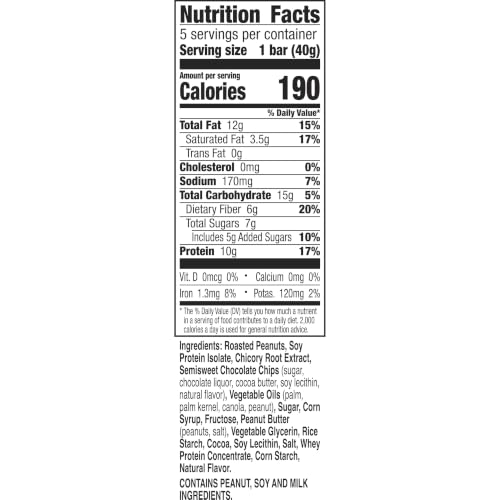 Image of Nature Valley Protein Chewy Snack Bars, Peanut Butter Dark Chocolate, 5 Bars, 7.1 oz