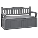 Flamaker 80 Gallon Storage Bench Outdoor Indoor, Durable All-Weather Seating with Hidden Storage, Lockable Deck Box for Garden, Patio, Poolside (Grey)