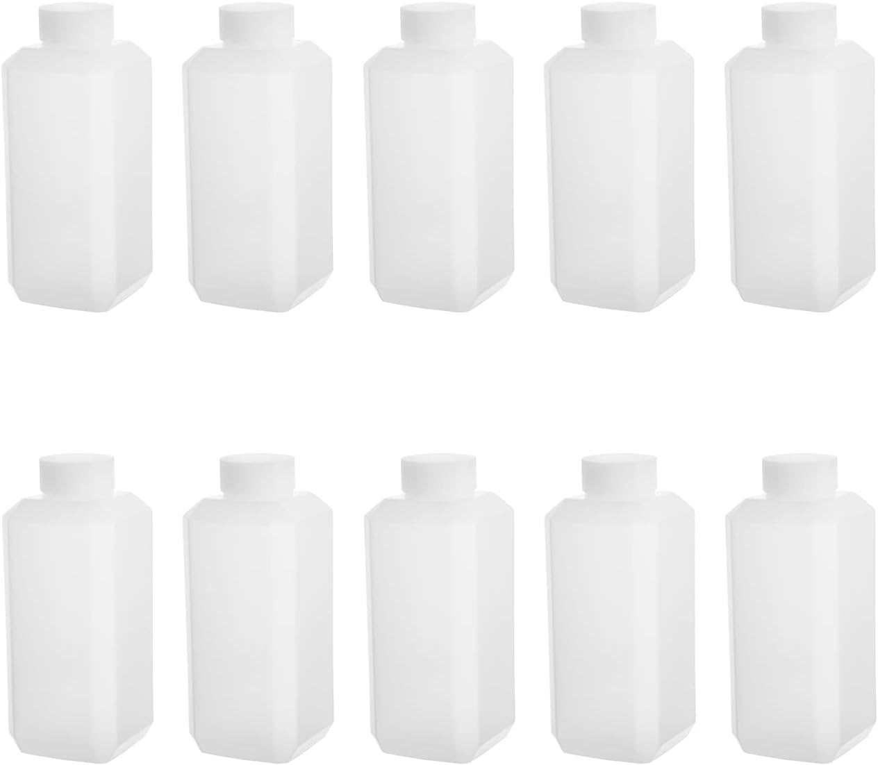 Jutagoss 10Pcs 250ml Reagent Bottles, Wide Mouth Plastic Seal Sample Storage Container, Liquid Sealing Translucent Square Bottles with White Screw Cap, for Lab, Classroom, or Storage at Home