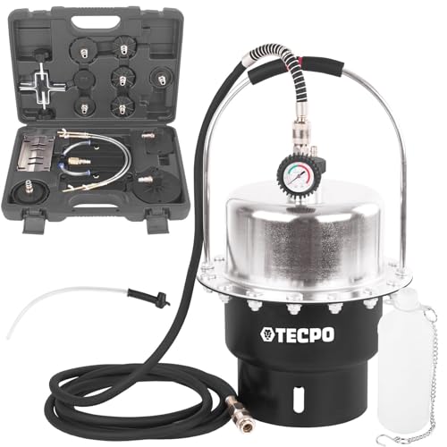 TECPO Bremsenentlüfungsgerät,5 Liter Auto Druckluft Bremsenentlüfter Bremsflüssigkeitswechsel mit 17 Adaptern und Absaugbehälter