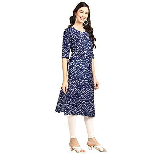 Image of Pinkmint Women's Crepe Blue Color Bandhani Printed Straight Kurti (R-530366 L )