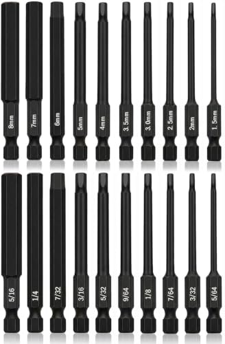 NAUIX 20-Piece 3" Long Allen Wrench Drill Bit Set (Metric & SAE)
