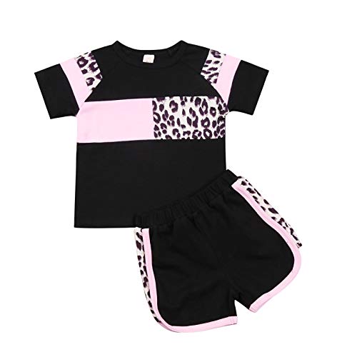 Infant Toddler Baby Girls Summer Outfits Short Sleeve Patchwork Pullover Top Shirt Shorts 2Pcs Tracksuit Sweatsuit (Black+Patchwork, 18-24 Months)