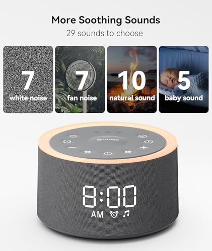 Image of Dreamegg D1+ Sound Machine & Alarm Clock - Sound Machine for Sleep, White Noise Machine with 29 Soothing Sounds, Night Light, 0-100% Dimmable, White Noise Alarm Clock for Bedrooms Adults Baby, Black