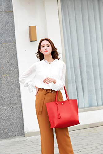 Image of Dreubea Women's Soft Faux Leather Tote Shoulder Bag from, Big Capacity Tassel Handbag