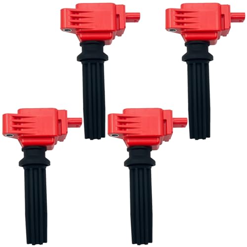 GP POWER Red Ignition Coil Packs UF670 Set of 4 Compatible With Ford Ecosport Edge Explorer Focus RS ST Fusion Mustang Jaguar XE XF XFL F-Pace XJL LR2 Discovery Sport Lincoln MKC MKT MKX 2.0T 2.3T