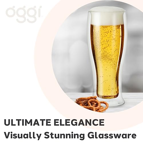Oggi Beer Double Wall Insulated Glass Mug, Ideal for IPA ale lager stout pilsner, Beer Stays Cool Longer Even Outdoors, Visually Stunning, 14oz / 400ml, Set of 2 by Oggi - Image 4