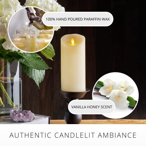 Luminara Realistic Moving Flame Led Candle (3"X6.5") Scalloped Edge Smooth Finish Real Wax Pillar, Vanilla Honey Scented, Battery Operated (2 C) 600 Hr Runtime, Timer, Remote Ready - Ivory #TOP4