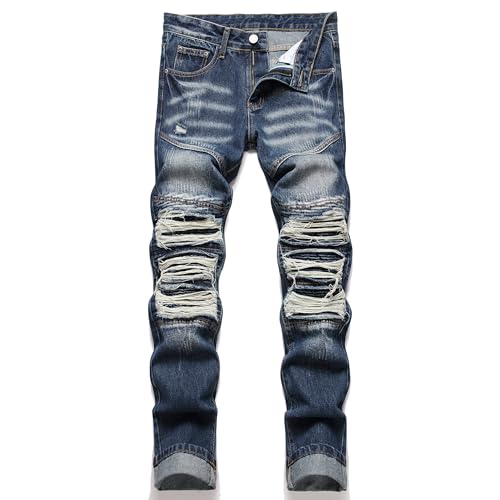 RXXKKK Men's Classic Zipper Biker Regular Fit Flex Jean