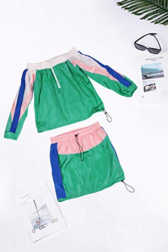 Women's Windbreaker 2 Piece Outfits Long Sleeve Loose Crop Top and Short Striped Pants Tracksuit Set