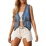 Generisch 2026 Chaleco de mezclilla bordado de alta calidad con cuello sin mangas para verano, diseño único, top corto, azul oscuro, talla única